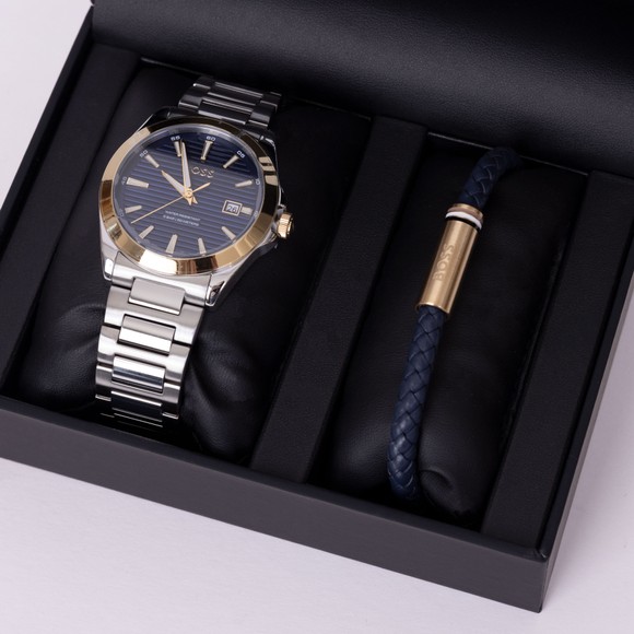 BOSS Mens Silver Watch & Bracelet Gift Set main image