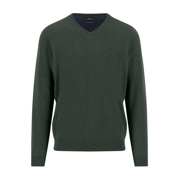 Fynch Hatton Mens Green V Neck Merino Cashmere Jumper