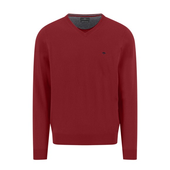 Fynch Hatton Mens Red V Neck Merino Cashmere Jumper