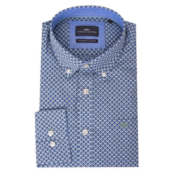Fynch Hatton Mens Green Combi Print Shirt
