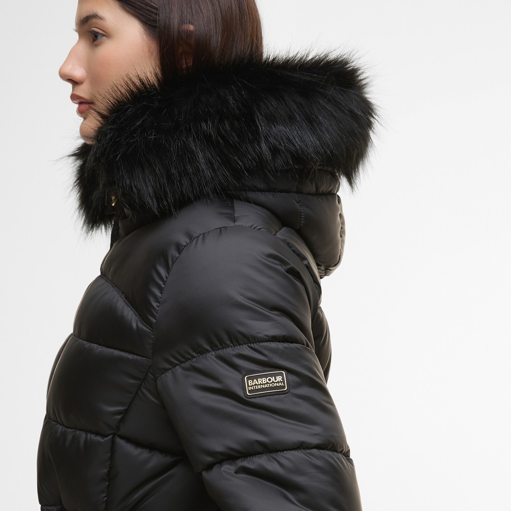 Hood Barbour Coat Ladies Black Quilted Coat Barbour International