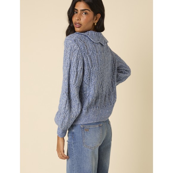 Nobody's Child Womens Blue Pointelle Chunky Collar Cardigan main image