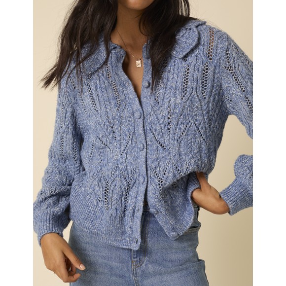 Nobody's Child Womens Blue Pointelle Chunky Collar Cardigan main image