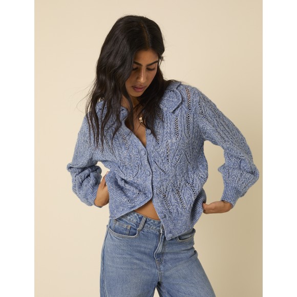 Nobody's Child Womens Blue Pointelle Chunky Collar Cardigan main image