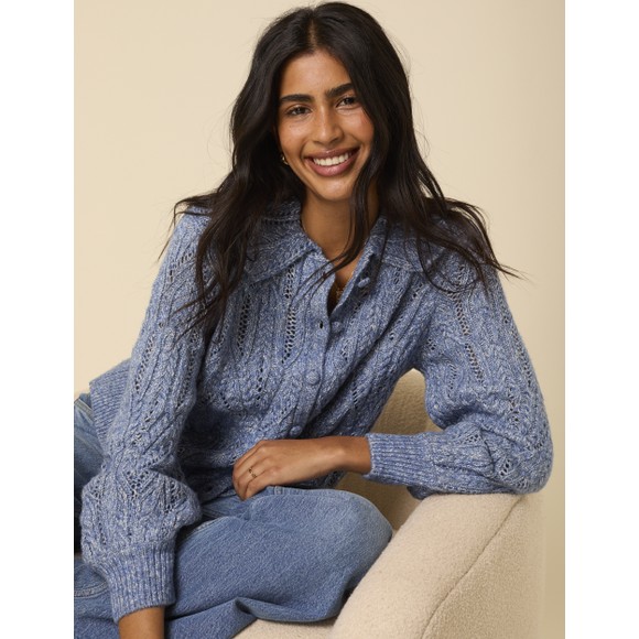 Nobody's Child Womens Blue Pointelle Chunky Collar Cardigan main image