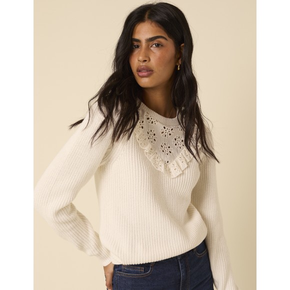 Nobody's Child Womens White Broderie Yoke MTJ Jumper main image