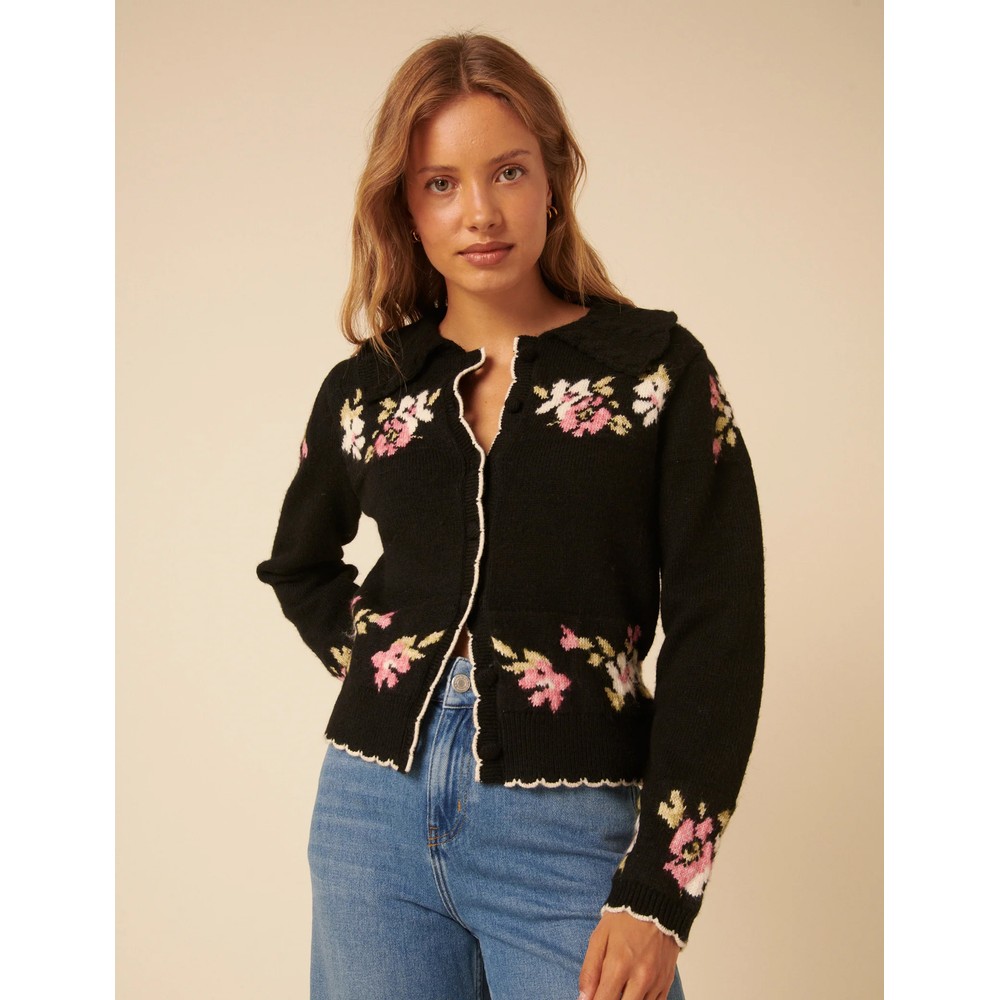 Floral Jacquard Collar Cardigan Floral Jacquard Collar Cardigan