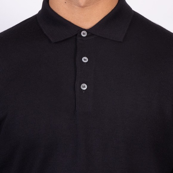 Gran Sasso Mens Black Merino Knitted Long Sleeve Polo Shirt main image