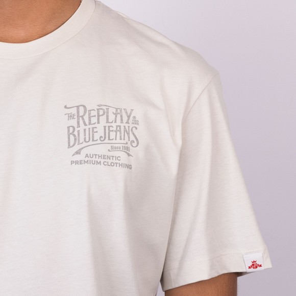 Replay Mens Beige Distressed Lettering T-Shirt main image