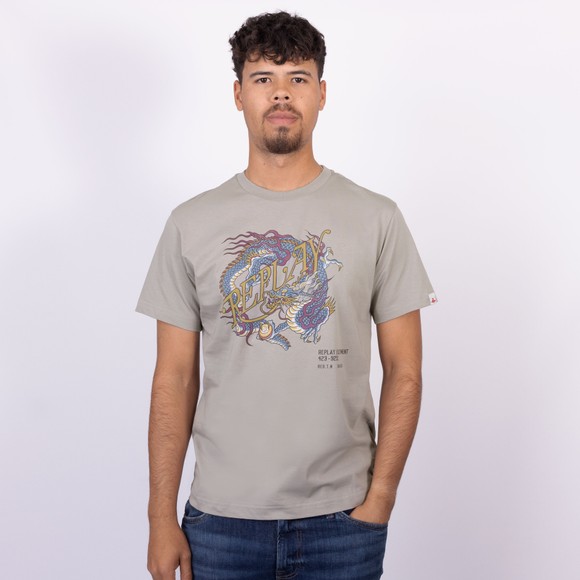 Replay Mens Grey Dragon Print Jersey T-Shirt main image