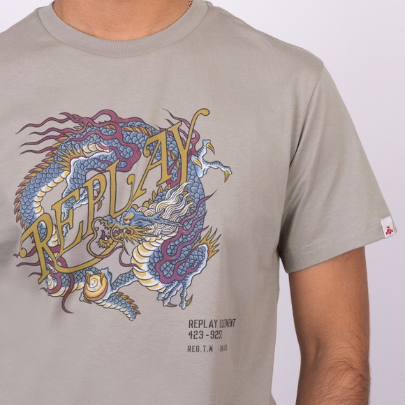 Replay Mens Grey Dragon Print Jersey T-Shirt main image