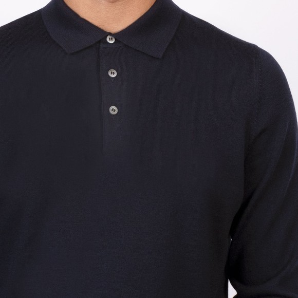 Gran Sasso Mens Blue Merino Knitted Long Sleeve Polo Shirt main image