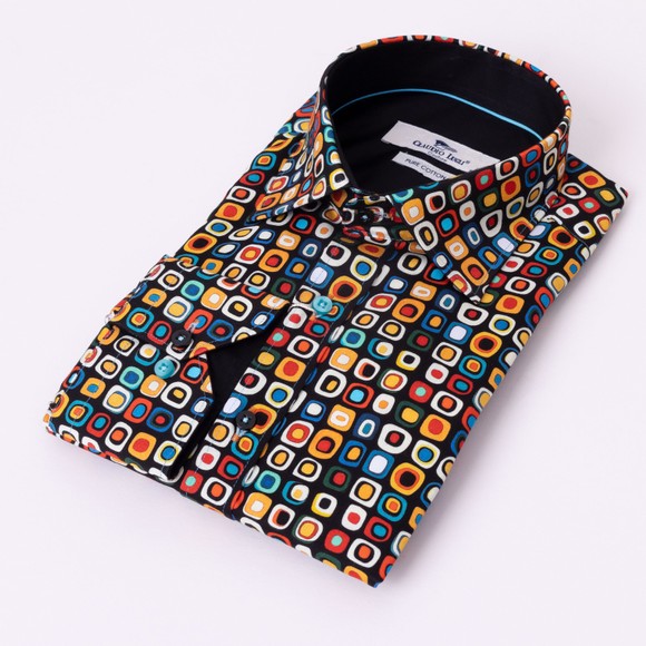 Claudio Lugli Mens Black Mosaic Print Shirt