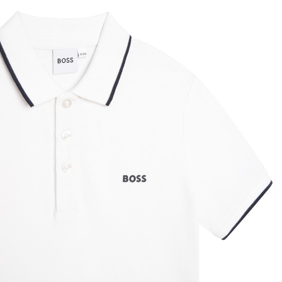 BOSS Boys White J25P26 Tipped Polo Shirt main image