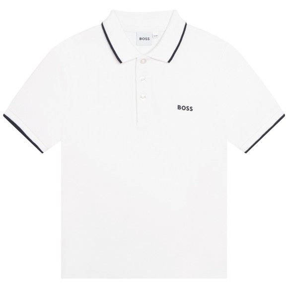 BOSS Boys White J25P26 Tipped Polo Shirt main image