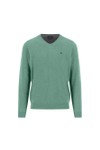 Fynch Hatton Mens Green V Neck Merino Cashmere Jumper