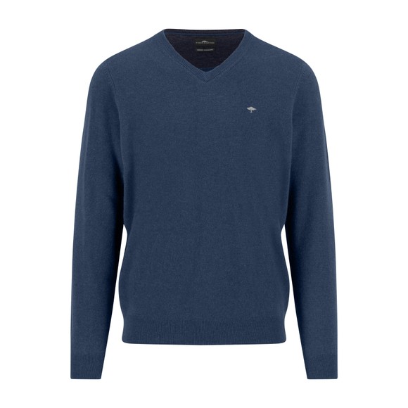 Fynch Hatton Mens Blue V Neck Merino Cashmere Jumper main image