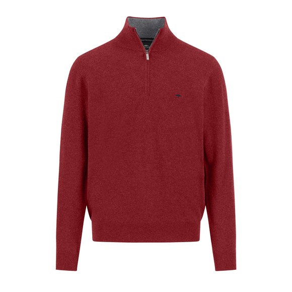 Fynch Hatton Mens Red Troyer 1/4 Zip Merino Cashmere Jumper main image