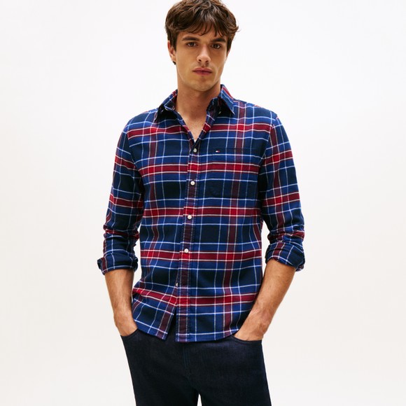 Tommy Hilfiger Mens Blue Hero Flannel Tartan Check Shirt