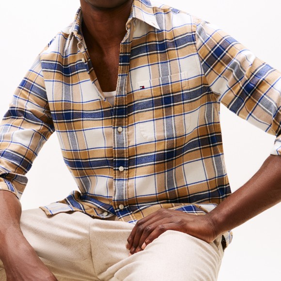 Tommy Hilfiger Mens Beige Hero Flannel Tartan Check Shirt main image
