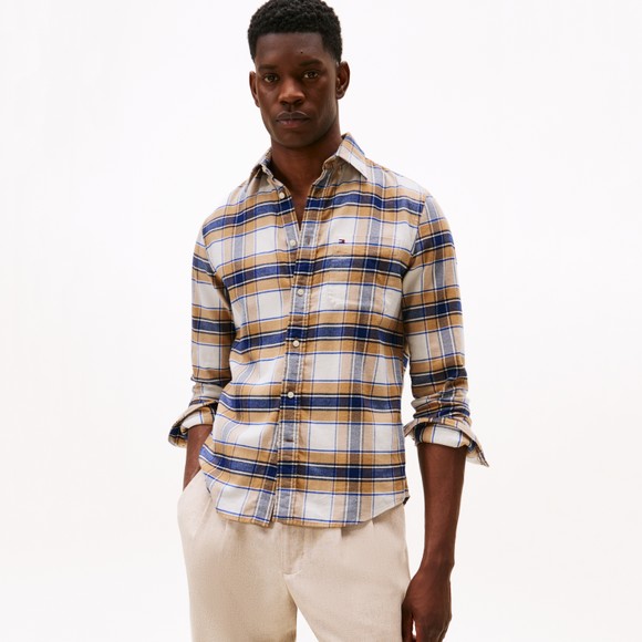 Tommy Hilfiger Mens Beige Hero Flannel Tartan Check Shirt