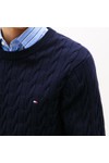 Tommy Hilfiger Mens Blue Classic Cotton Cable Crewneck Jumper