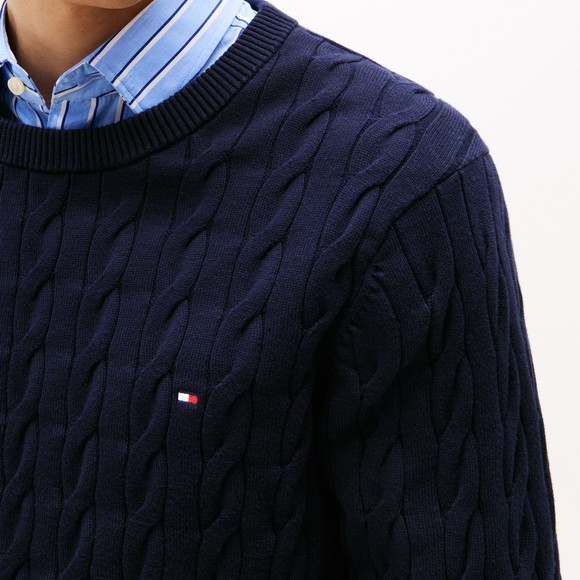 Tommy Hilfiger Mens Blue Classic Cotton Cable Crewneck Jumper main image