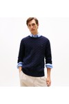 Tommy Hilfiger Mens Blue Classic Cotton Cable Crewneck Jumper