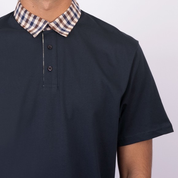 Aquascutum Mens Blue Active Club Check Collar Polo main image