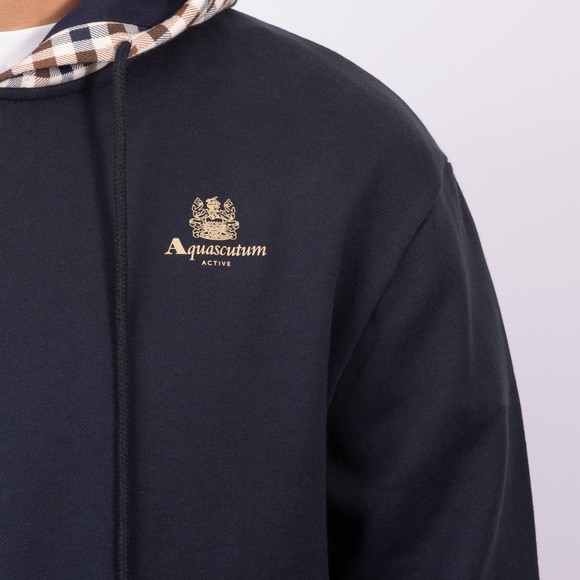 Aquascutum Mens Blue Active Club Check Hoodie main image