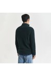 Gant Mens Green Cotton Merino Ribbed Half Zip Jumper