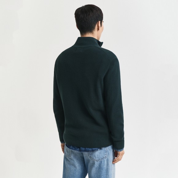 Gant Mens Green Cotton Merino Ribbed Half Zip Jumper main image