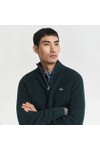 Gant Mens Green Cotton Merino Ribbed Half Zip Jumper