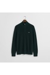 Gant Mens Green Cotton Merino Ribbed Half Zip Jumper
