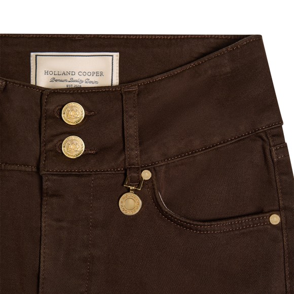 Holland Cooper Womens Brown Petite High Rise Flared Jean main image