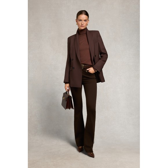Holland Cooper Womens Brown Petite High Rise Flared Jean main image