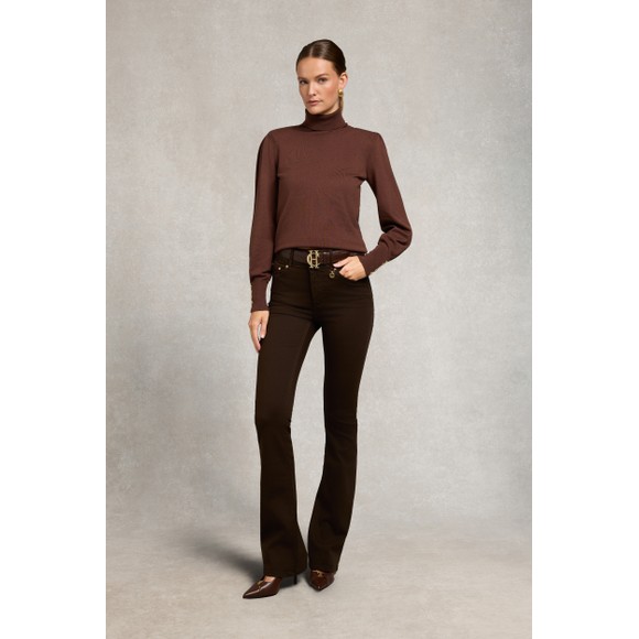 Holland Cooper Womens Brown Petite High Rise Flared Jean main image