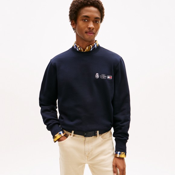 Tommy Hilfiger Mens Blue Small Crest Outline Crewneck Sweatshirt