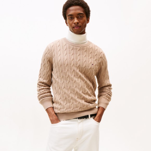 Tommy Hilfiger Mens Brown Classic Cotton Cable Crewneck Jumper main image