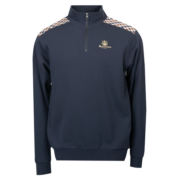 Aquascutum Mens Blue Shoulder Check 1/4 Zip Fleece Sweatshirt main image