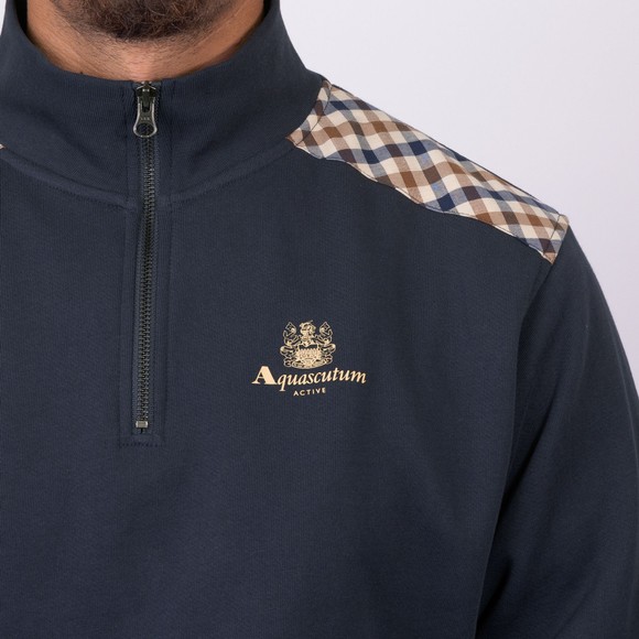 Aquascutum Mens Blue Shoulder Check 1/4 Zip Fleece Sweatshirt main image