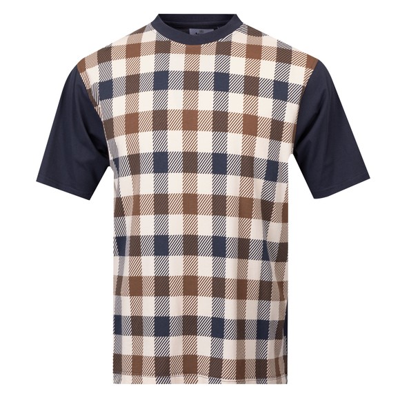 Aquascutum Mens Blue Iconic Macro Check Front T-Shirt main image