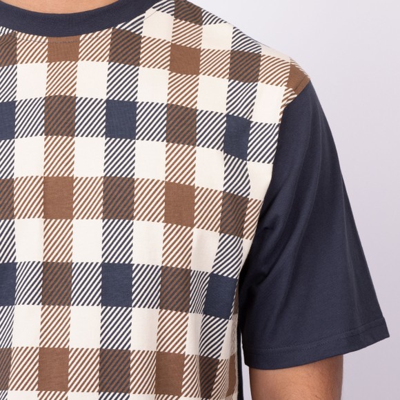 Aquascutum Mens Blue Iconic Macro Check Front T-Shirt main image