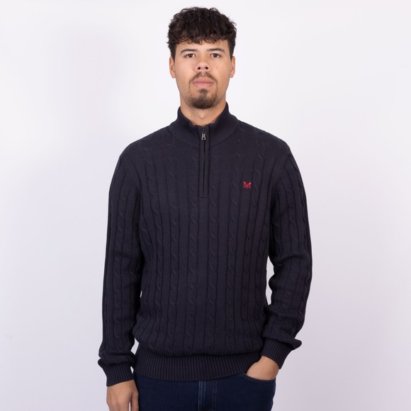 Crew Clothing Company Mens Blue Oarsman Organic Cable Knit Half Zip  main image