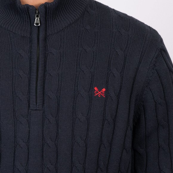 Crew Clothing Company Mens Blue Oarsman Organic Cable Knit Half Zip  main image