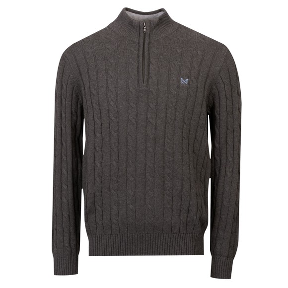 Crew Clothing Company Mens Grey Oarsman Cable Knit 1/2 Zip Jumper
