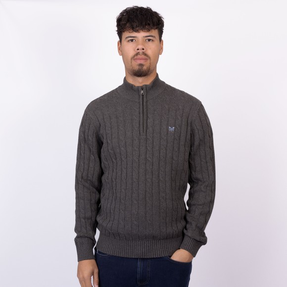 Crew Clothing Company Mens Grey Oarsman Cable Knit 1/2 Zip Jumper