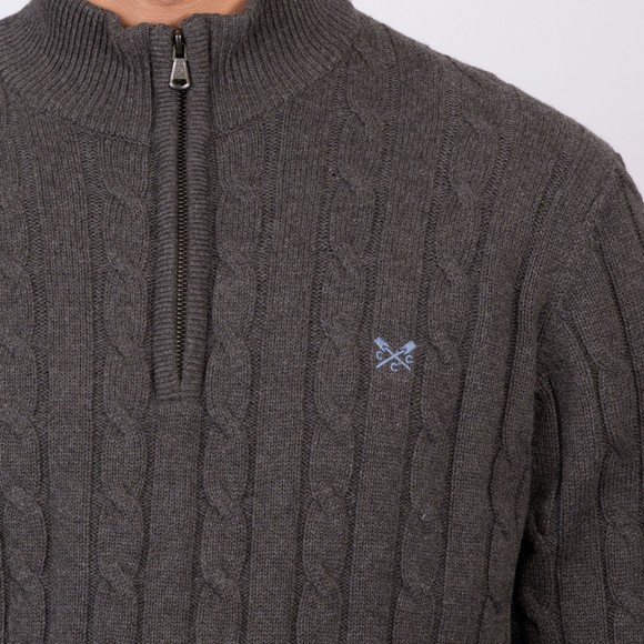Crew Clothing Company Mens Grey Oarsman Cable Knit 1/2 Zip Jumper main image