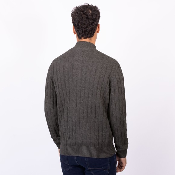 Crew Clothing Company Mens Grey Oarsman Cable Knit 1/2 Zip Jumper main image