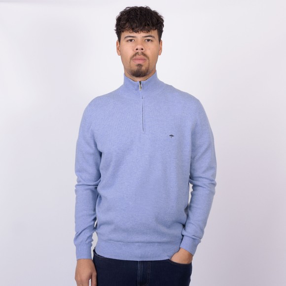 Fynch Hatton Mens Blue Troyer 1/4 Zip Merino Cashmere Jumper main image
